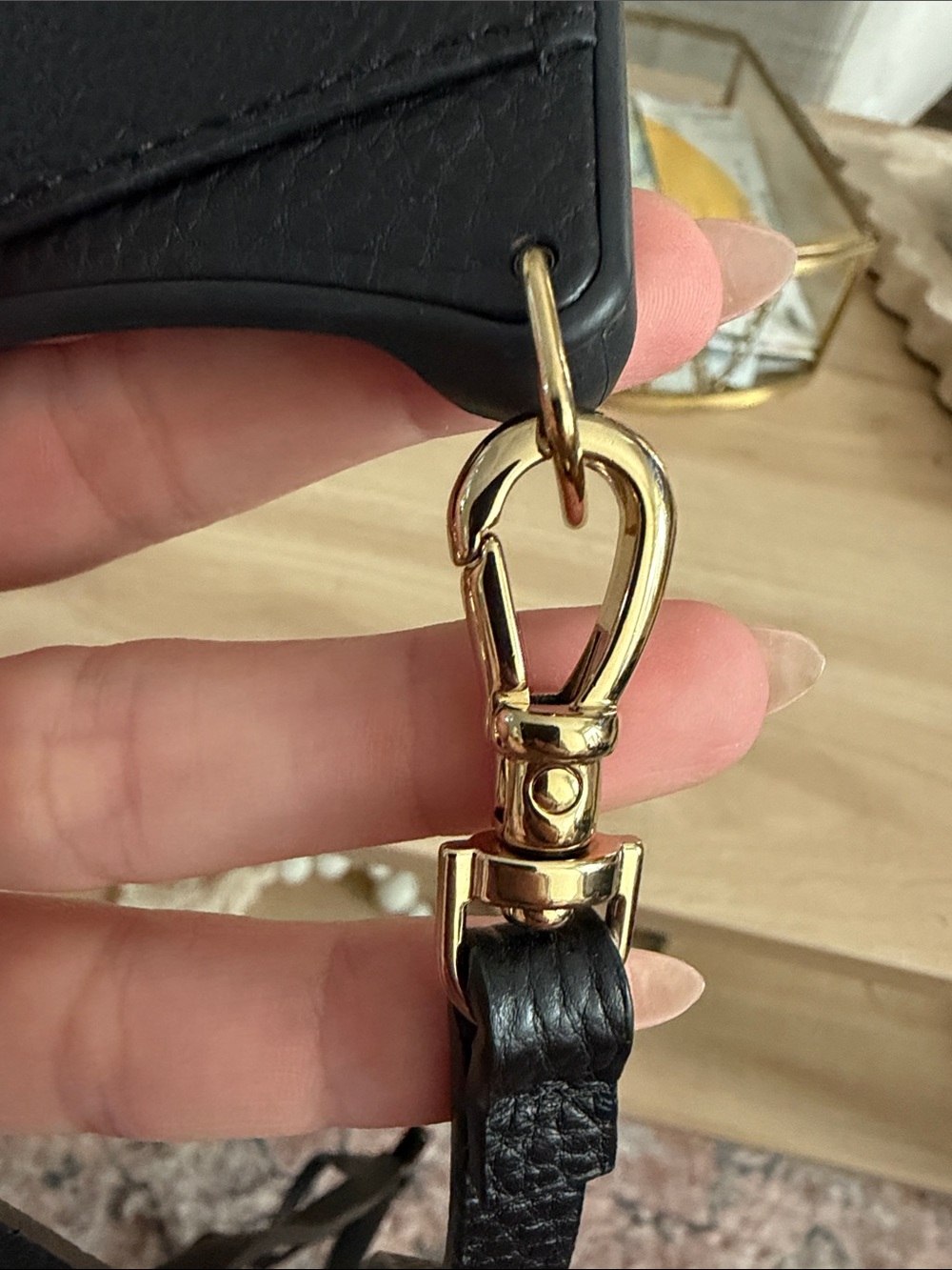Bandolier Black Leather Crossbody Phone Case with Gold Accents - Picture 3 of 4